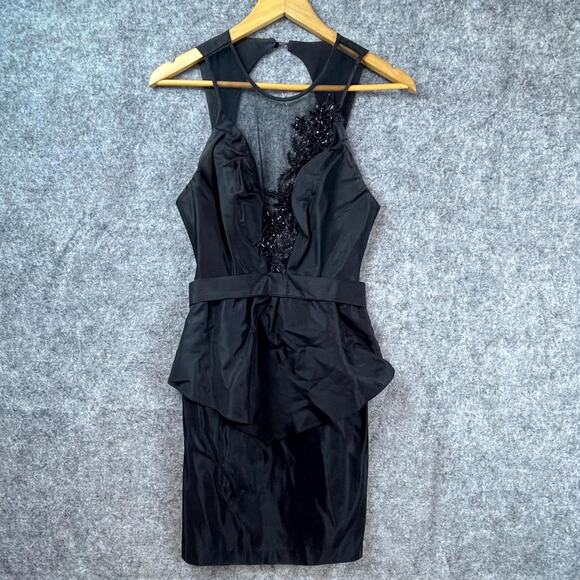 Vintage Peplum Cocktail Dress Womens Small Black Beaded 40s 50s Hourglass Formal - Picture 1 of 9
